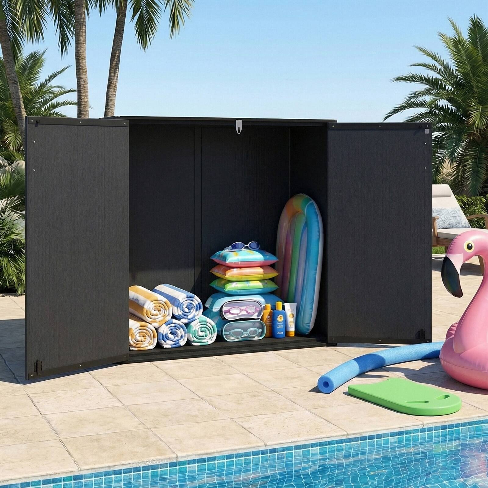 Alt View 3. Costway - Costway Outdoor Storage Shed, 23.5 Cu.ft All-Weather Storage Box with Floor, Lockable Door - Black.