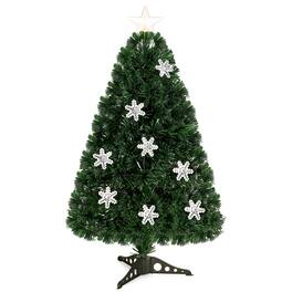 Costway - 3FT Pre-Lit Fiber Optic Artificial Christmas Tree with Multicolor Led Lights - Green