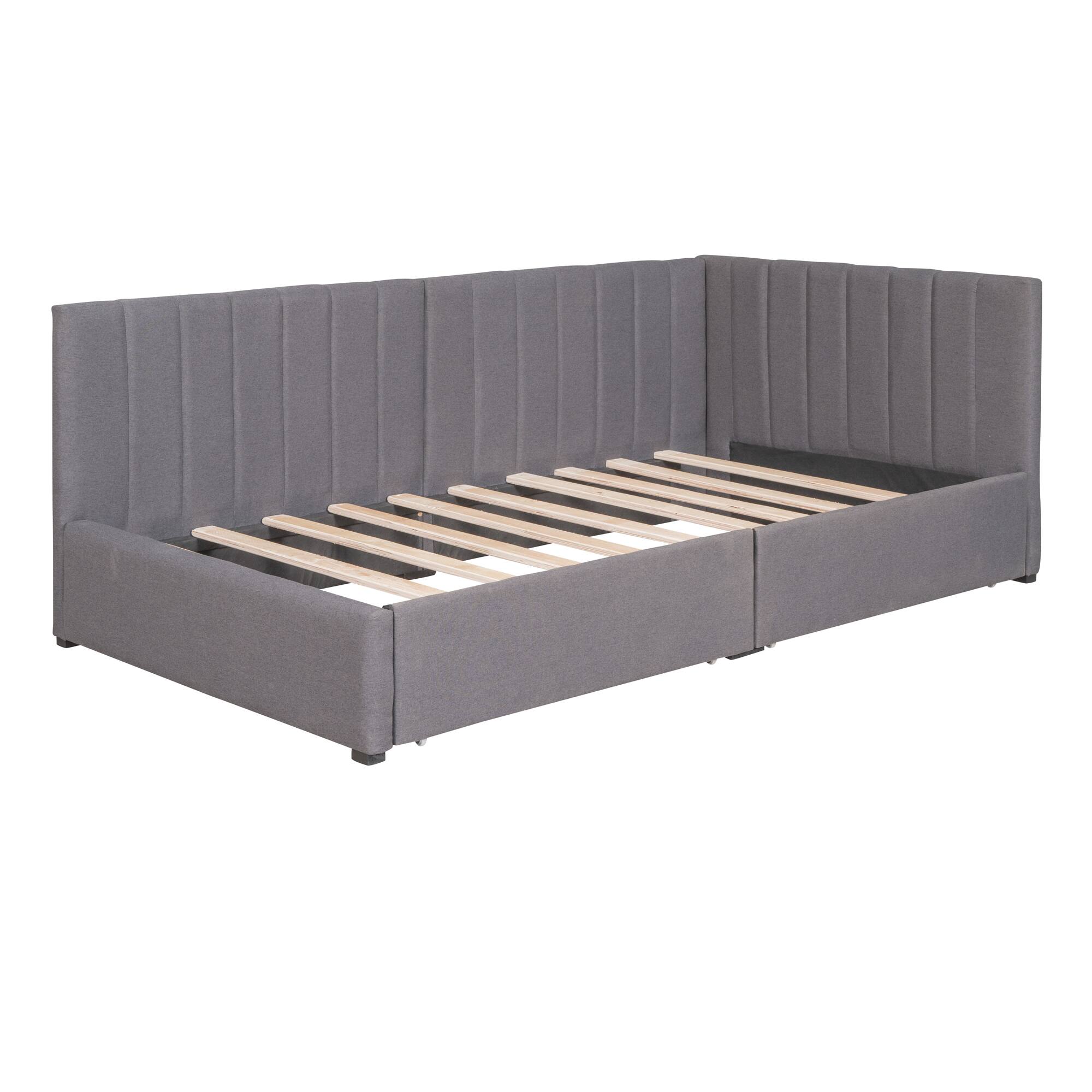 Left. Tiramisubest - Upholstered Daybed with 2 Storage Drawers Twin Size Sofa Bed Frame No Box Spring Needed, Linen Fabric (Gray) - Gray.