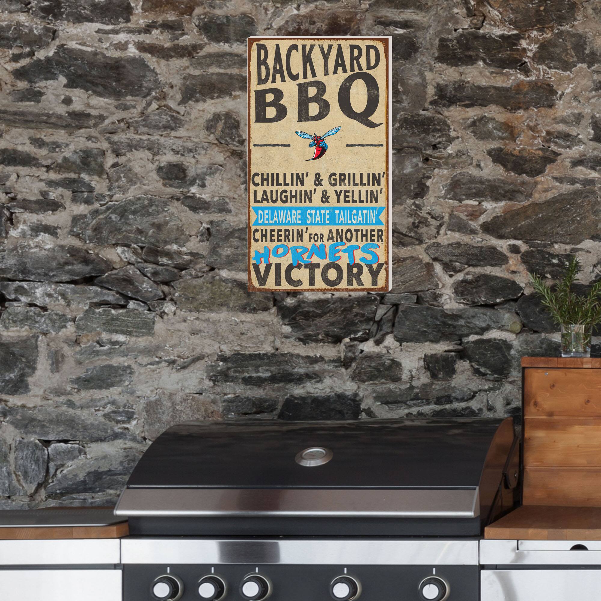 BACKYARD BBQ

CHILLIN' & GRILLIN'  
LAUGHIN' & YELLIN'  
DELAWARE STATE TAILGATIN'  
CHEERIN' FOR ANOTHER  
HORNETS VICTORY