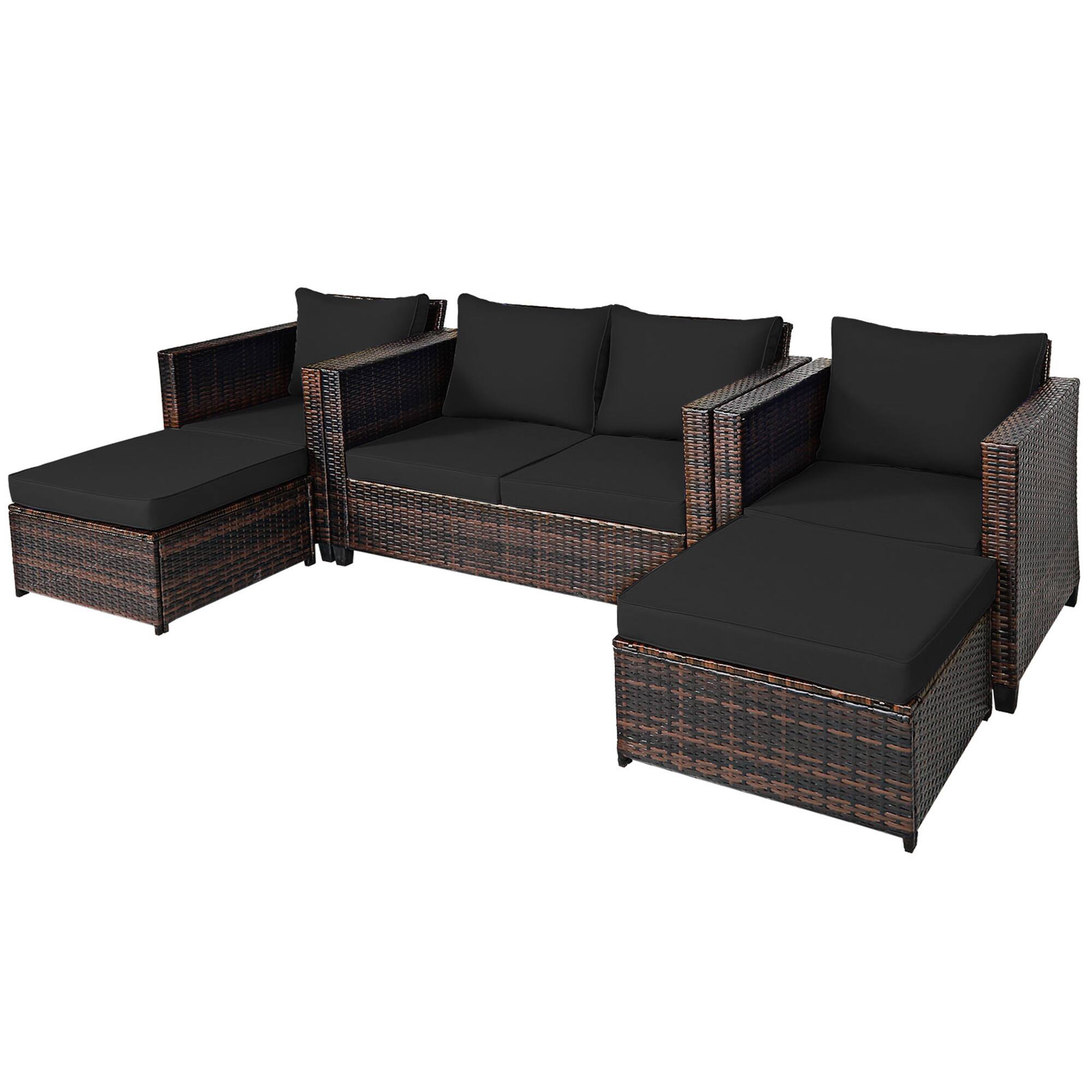 Alt View 7. Gymax - Gymax 5PCS Outdoor Patio Rattan Conversation Sofa Furniture Set w/ Black Cushions - Black.