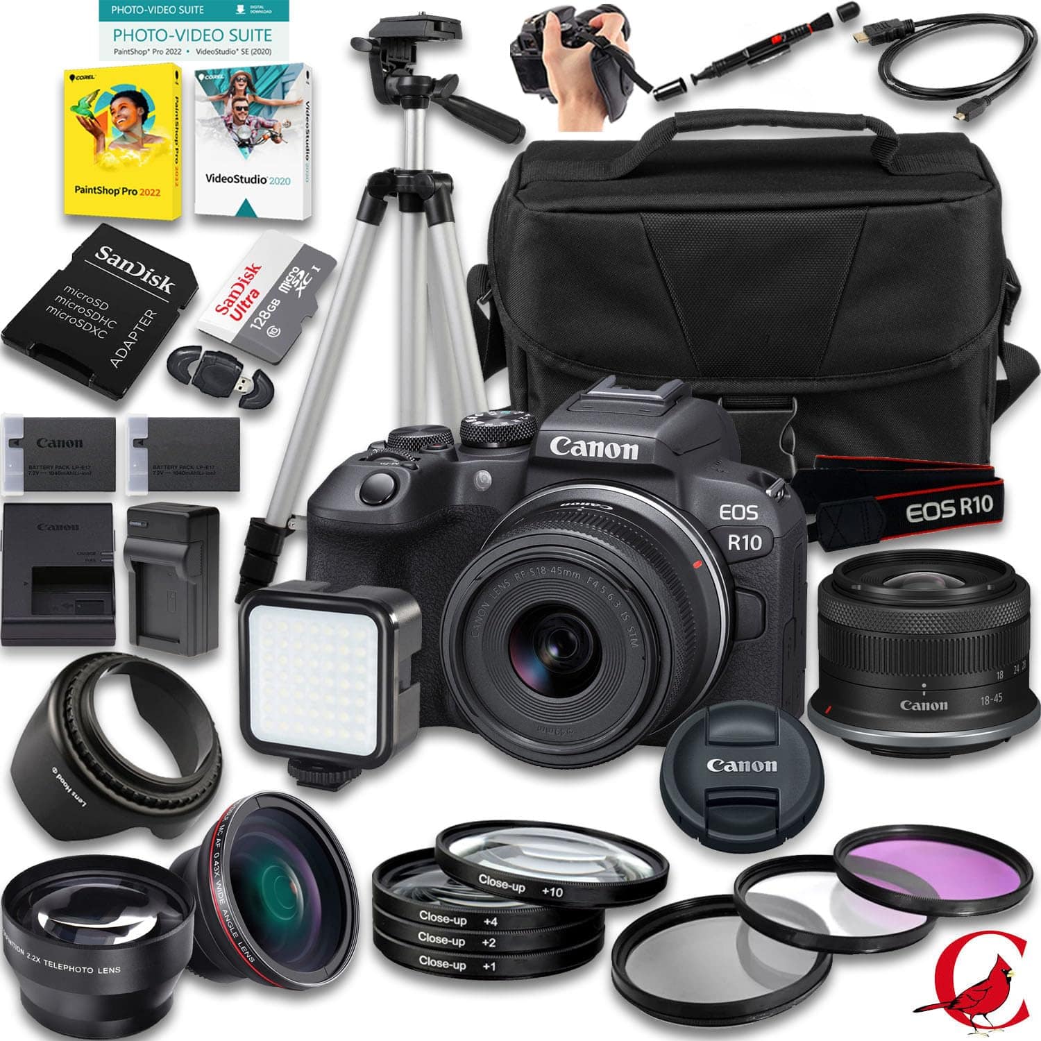 Bundle - Canon - EOS R10 Mirrorless Camera with RF-S 18-45mm f/4.5-6.3 IS STM Lens + 128 GB Memory + Extra Battery + Camera Case - Black