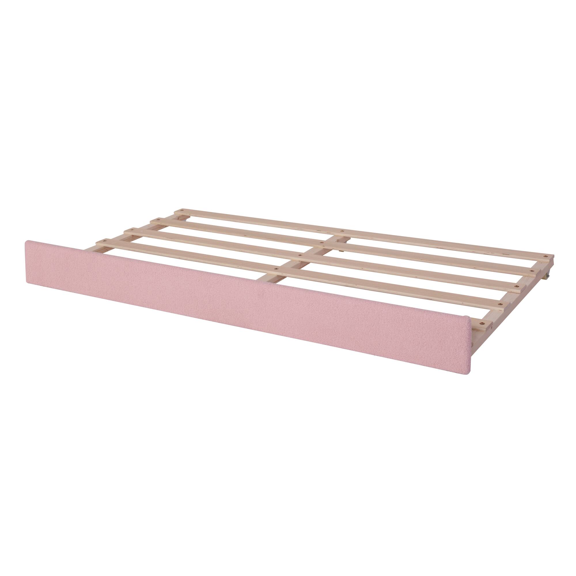 Alt View 6. Tiramisubest - Teddy Fleece Twin Size Upholstered Daybed with Light and Trundle, Pink - Pink.