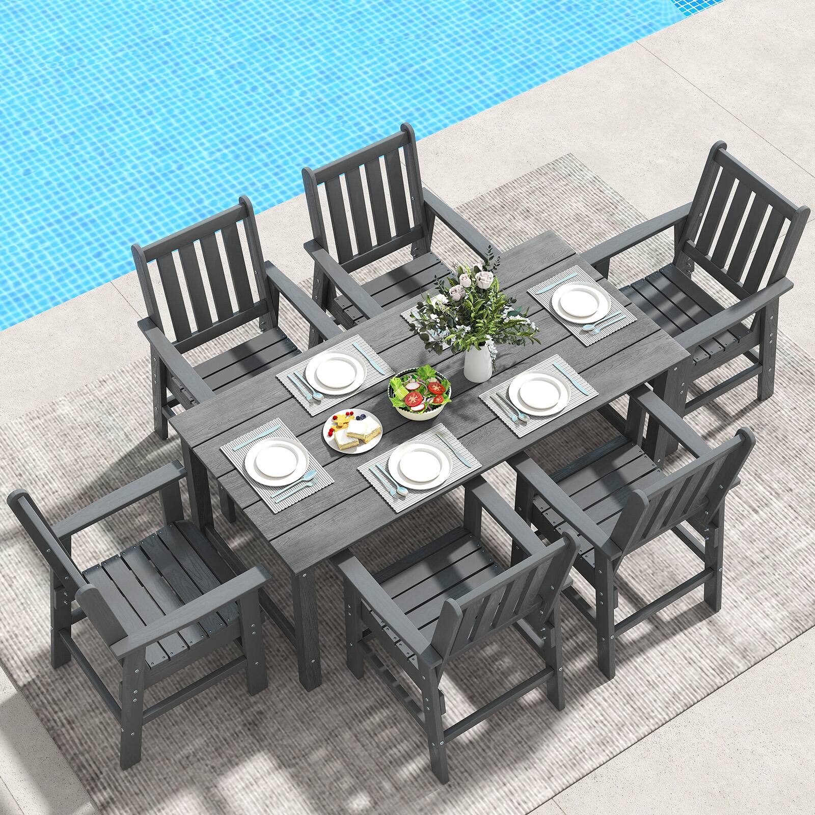 Alt View 1. Gymax - Gymax 7 Pieces Patio Dining Set Outdoor HDPE Weather Resistant Table & Chairs Set Gray - Gray.