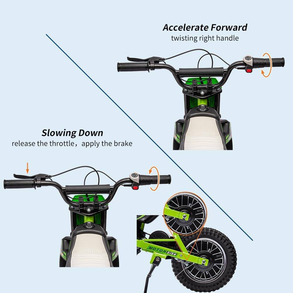 Accelerate Forward: twisting right handle

Slowing Down: release the throttle, apply the brake