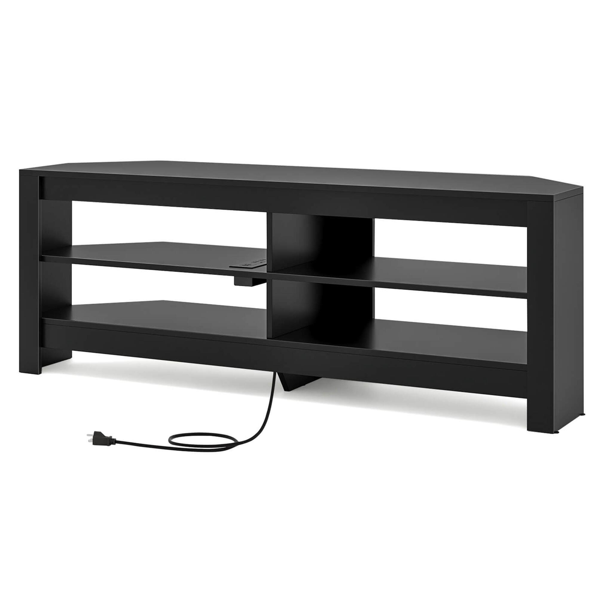 Alt View 19. Costway - 3-Tier Corner TV Stand with Power Outlet 4 Open Storage Shelves for Living Room - Black.