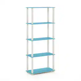 Furinno - Turn-S-Tube 5-Tier Multipurpose Shelf Display Rack with Square Tubes, Light Blue/White - Light Blue/White