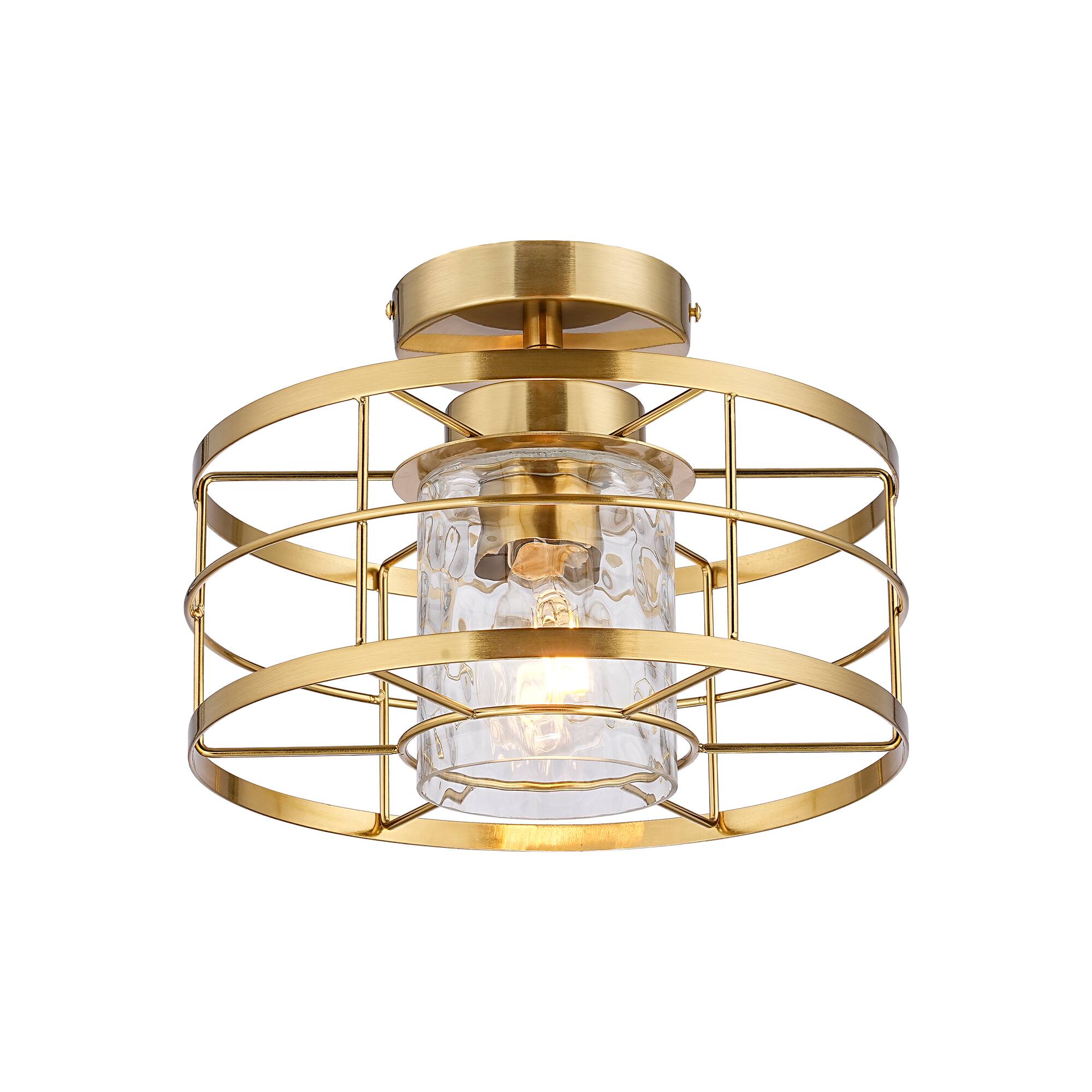 Alt View 1. Parrot Uncle - 11-Inch Modern Caged Glass 1-Light Semi-Flush Mount Ceiling Light - Gold.