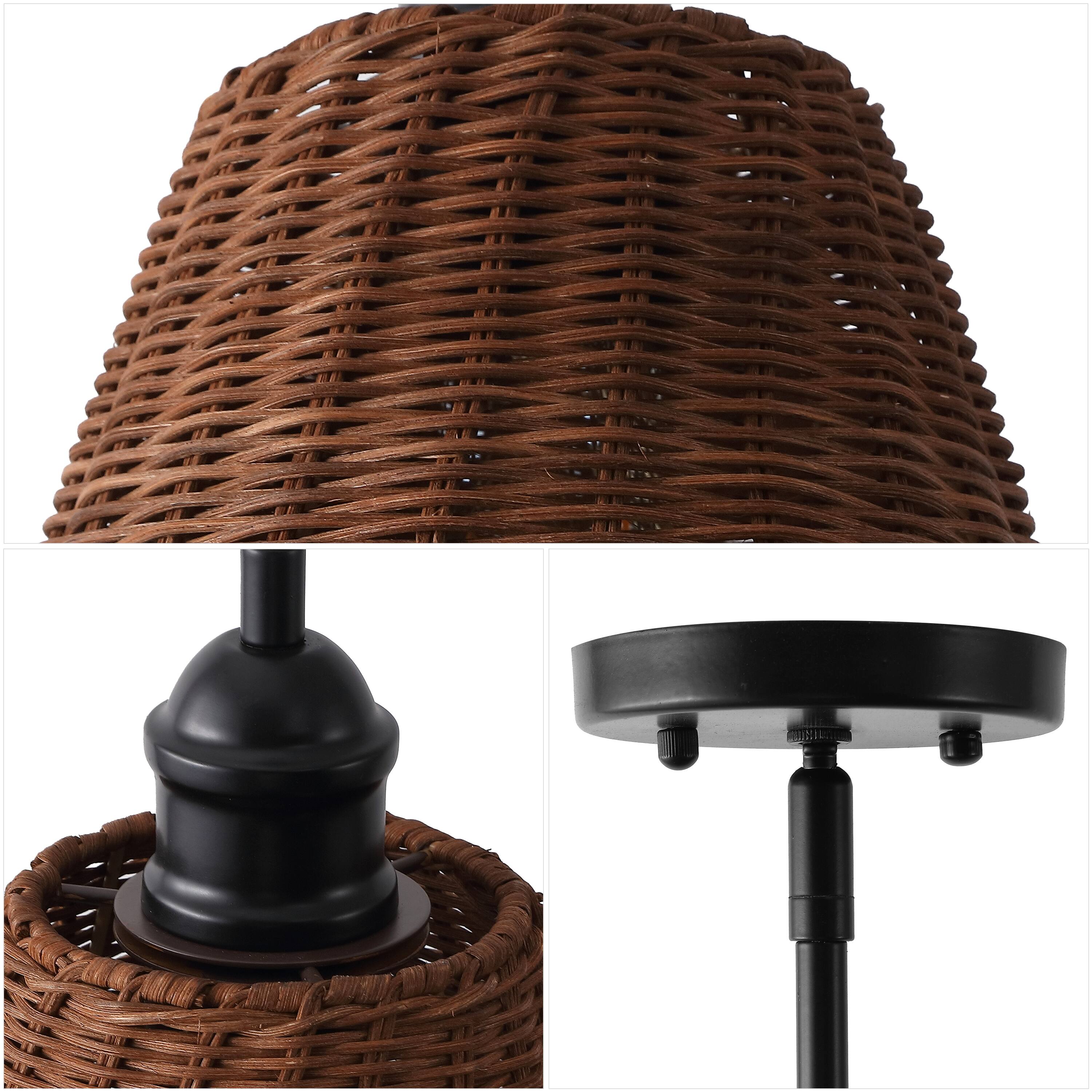 Alt View 4. Jonathan Y - Hattie 8.75" Coastal 1-Light Woven Rattan Pendant Light, Black with Dark Brown Empire Shade for Kitchen or Dining Room - Dark Brown.