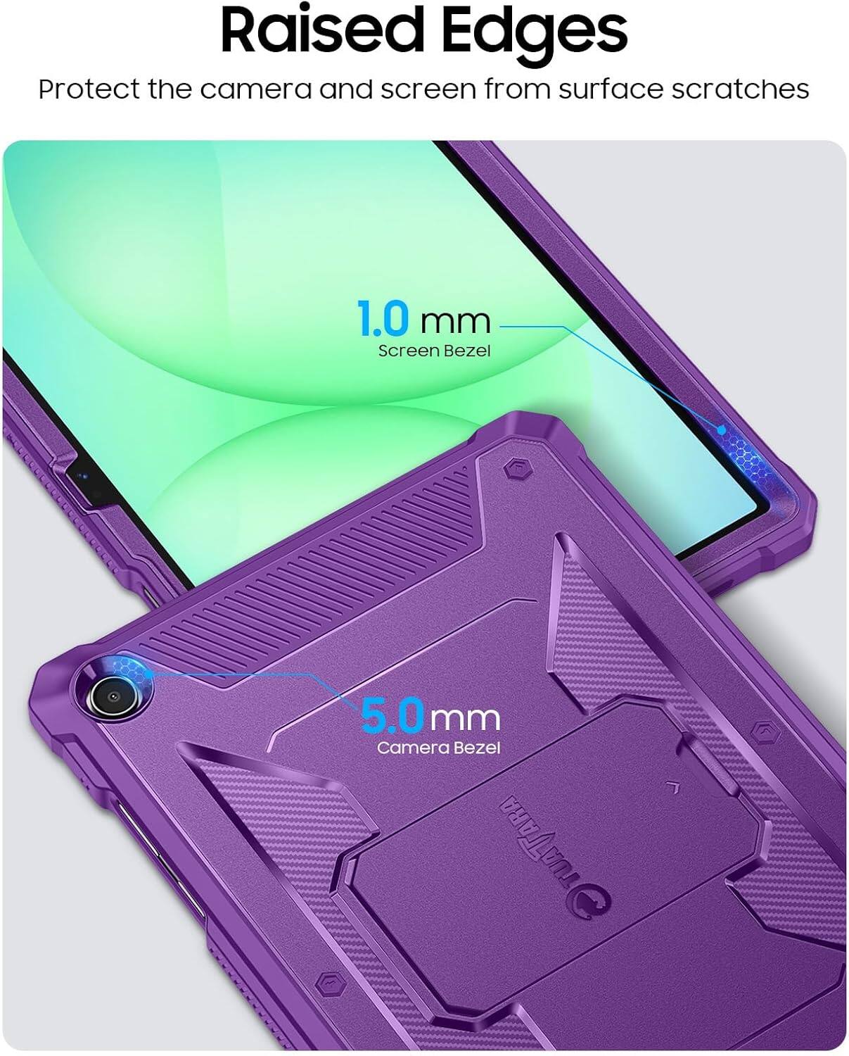 Raised Edges Protect the camera and screen from surface scratches  
1.0 mm Screen Bezel  
5.0 mm Camera Bezel