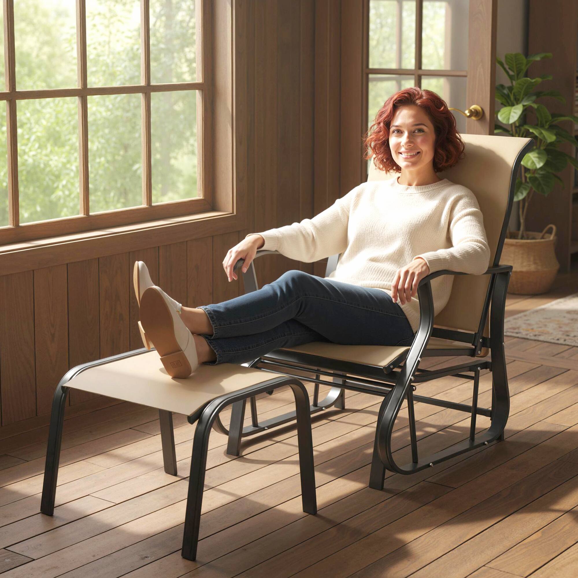 Alt View 7. Outsunny - Glider with Ottoman, Patio Glider Chair Set with High Back, Wide Seat for Porch, Garden - Tan.