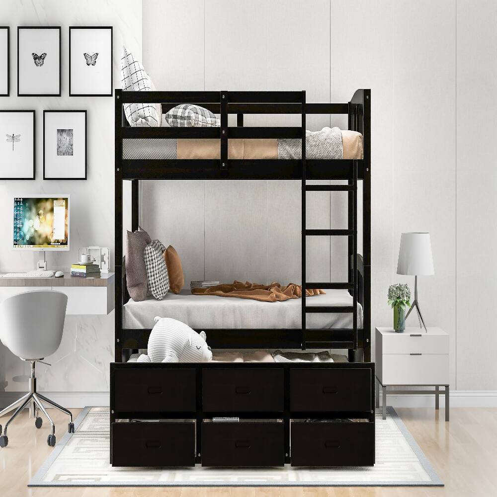 Alt View 1. Loheer - Loheer Twin Over Twin Bunk Bed with Trundle and Drawers Espresso Wood - Espresso.