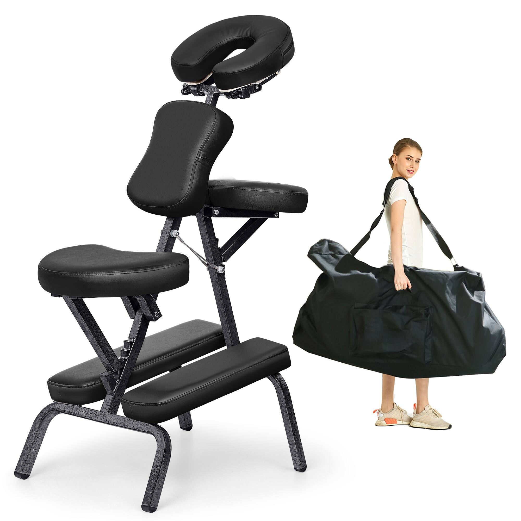 Alt View 5. KERDOM - Portable Massage Tattoo Chair 4 inch Thickened PU Leather Waterproof Therapy Salon Chair with Carry Bag 300 lbs Capacity - Black.