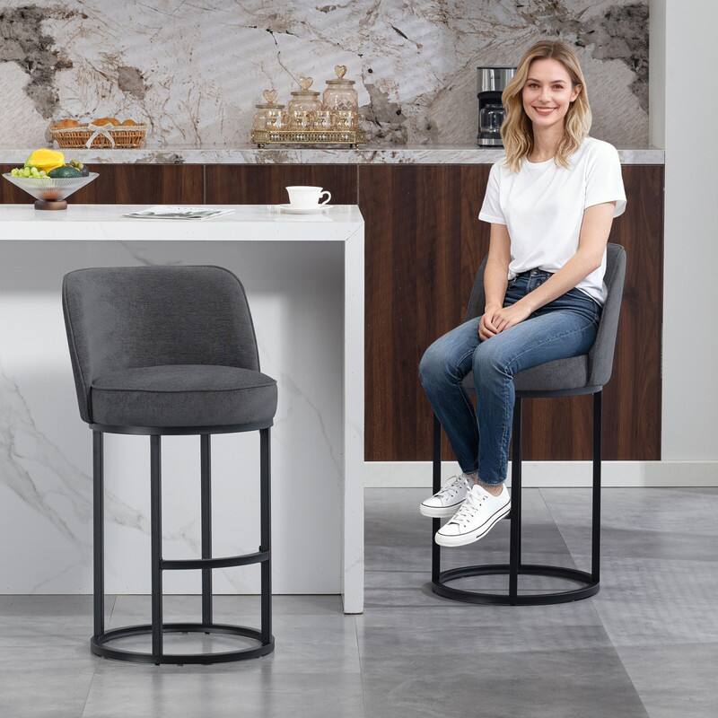 Alt View 1. HTUTWOO - Set of 2 Modern Counter Height Bar Stools, Linen Upholstered, for Kitchen Island, Home Bar & Dining Room - Gray.