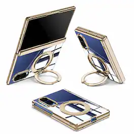 Dteck - For Samsung Galaxy Z Fold8 Clear Magnetic Case Ring Kickstand Shockproof Rugged Hinge Cover+Built-in Screen Protector - Gold(privcy film)