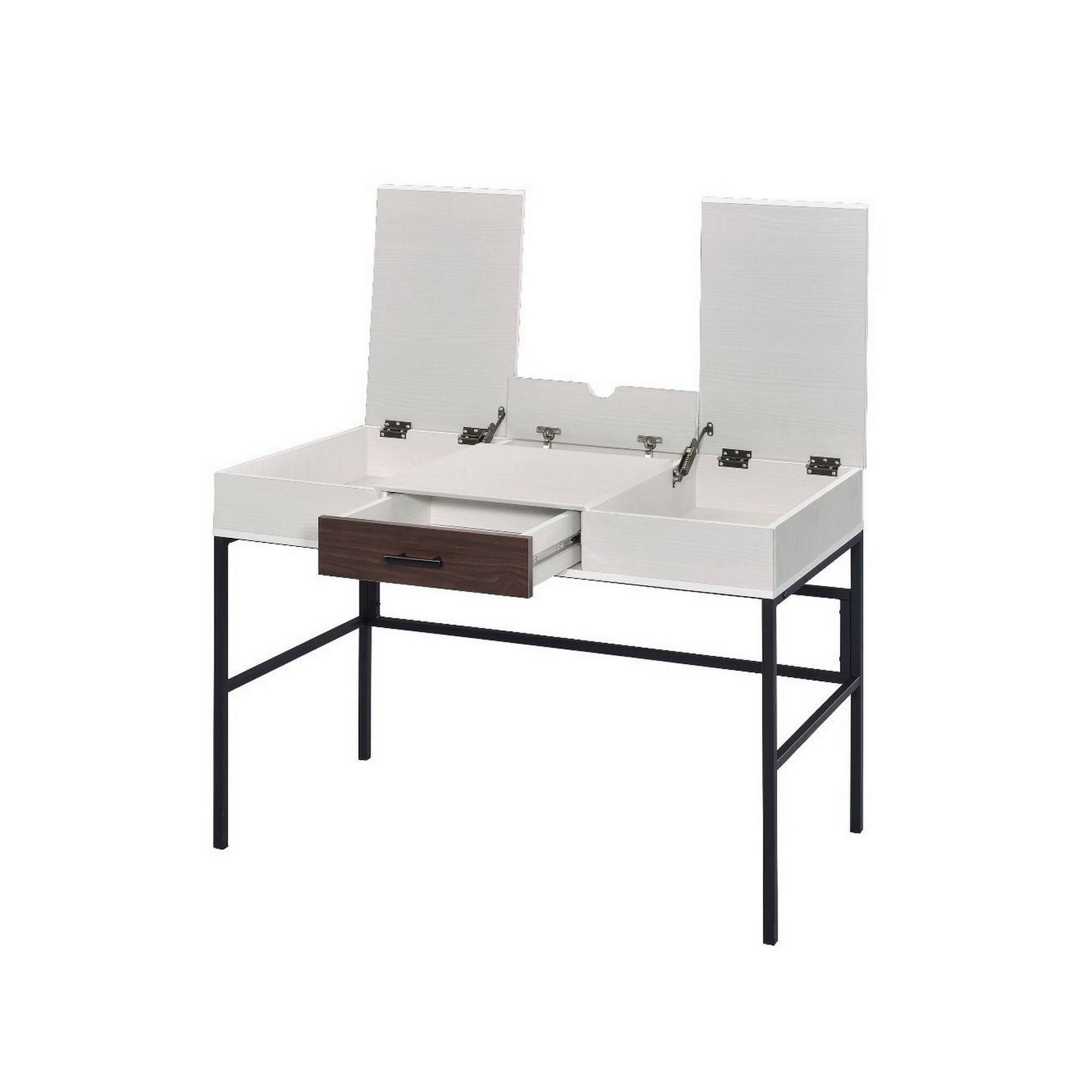 Back. Manhattan Lane - Writing Desk with 2 Hinged Top Storage Compartments, White and Black - White and Black.
