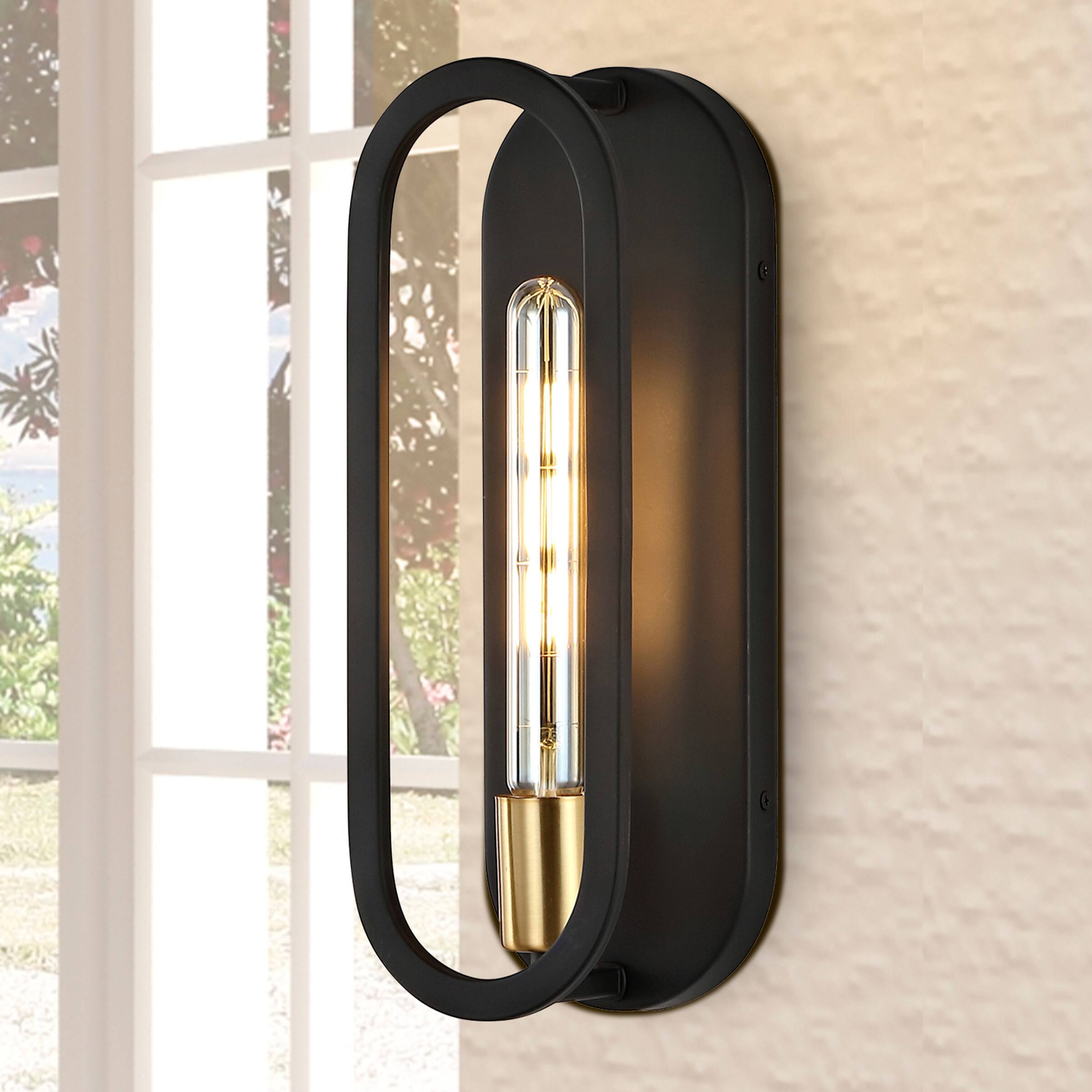Alt View 7. Jonathan Y - Emilia 4.75" 1-Light Bohemian Farmhouse Iron LED Sconce, Black/Brass Gold - Black/Brass Gold.