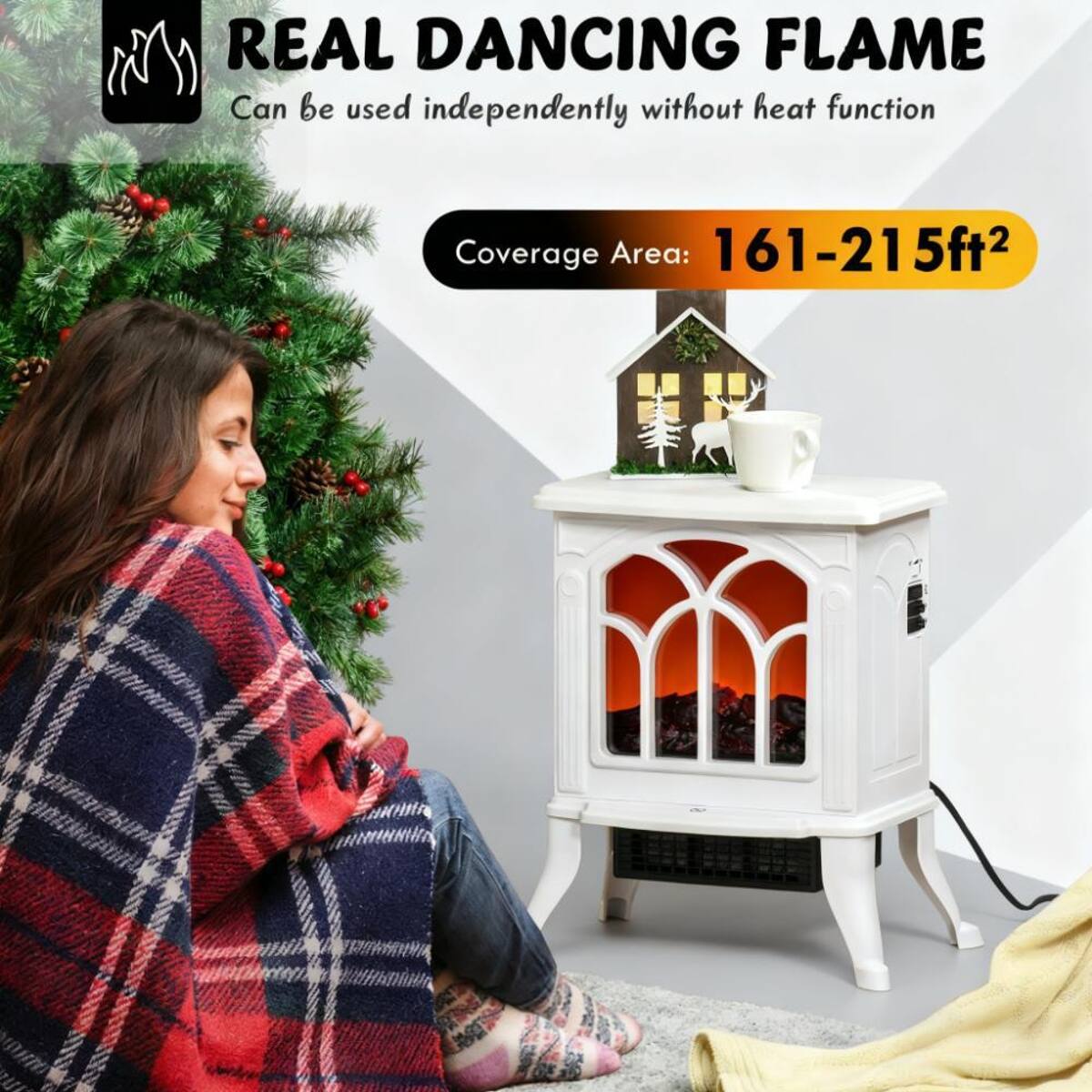 REAL DANCING FLAME  
Can be used independently without heat function  

Coverage Area: 161-215ft²