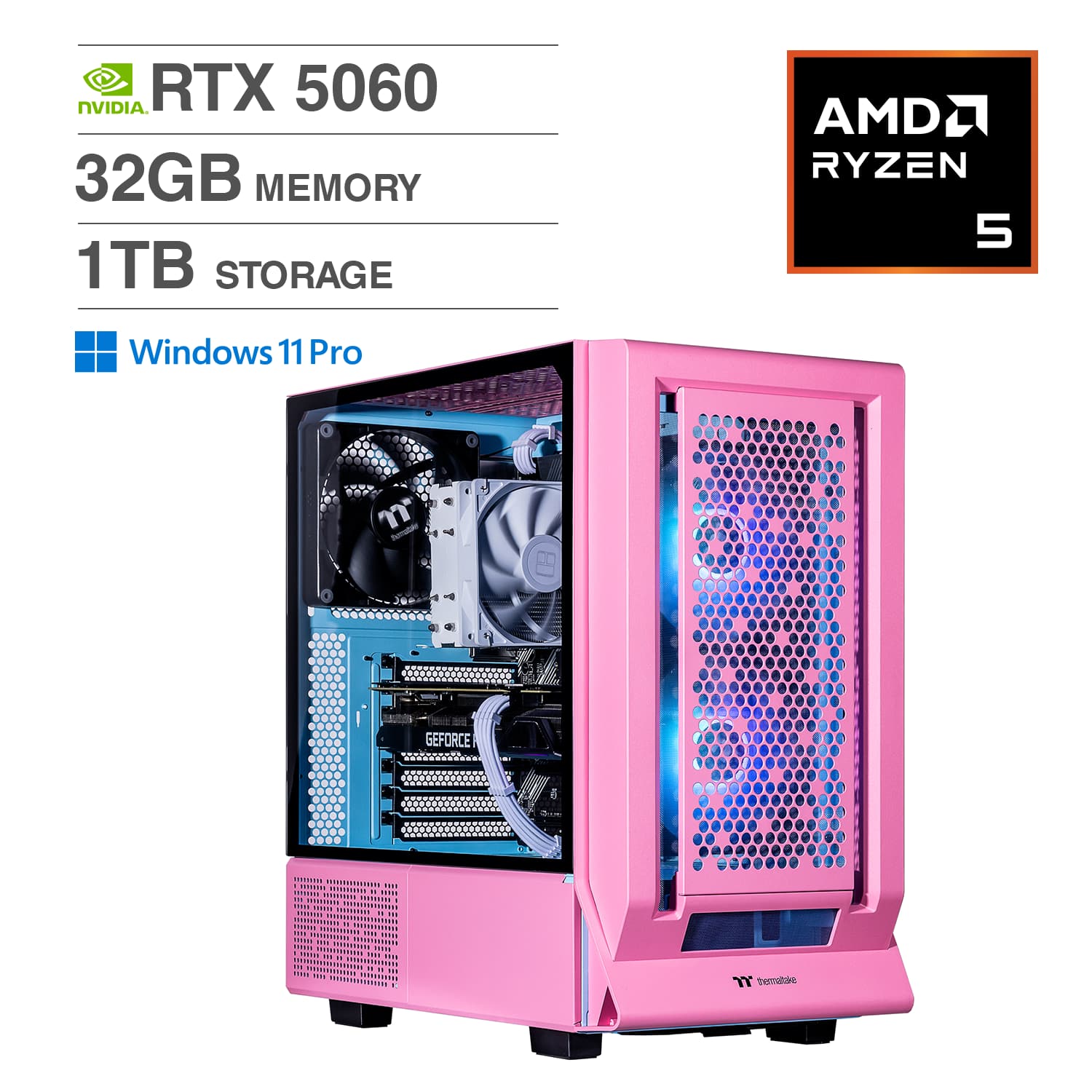 Velztorm - Pink Fultix Desktop PC (AMD Ryzen 5-5500, 32GB DDR4, 1TB PCIe SSD, Win 11 Pro) - Rose Pink