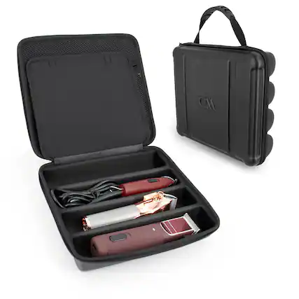 Front. CASEMATIX - Barber Clipper Travel Case Holds 4 Cordless or Corded Hair Clippers, Trimmers & Buzzers – Portable Organizer Pocket.