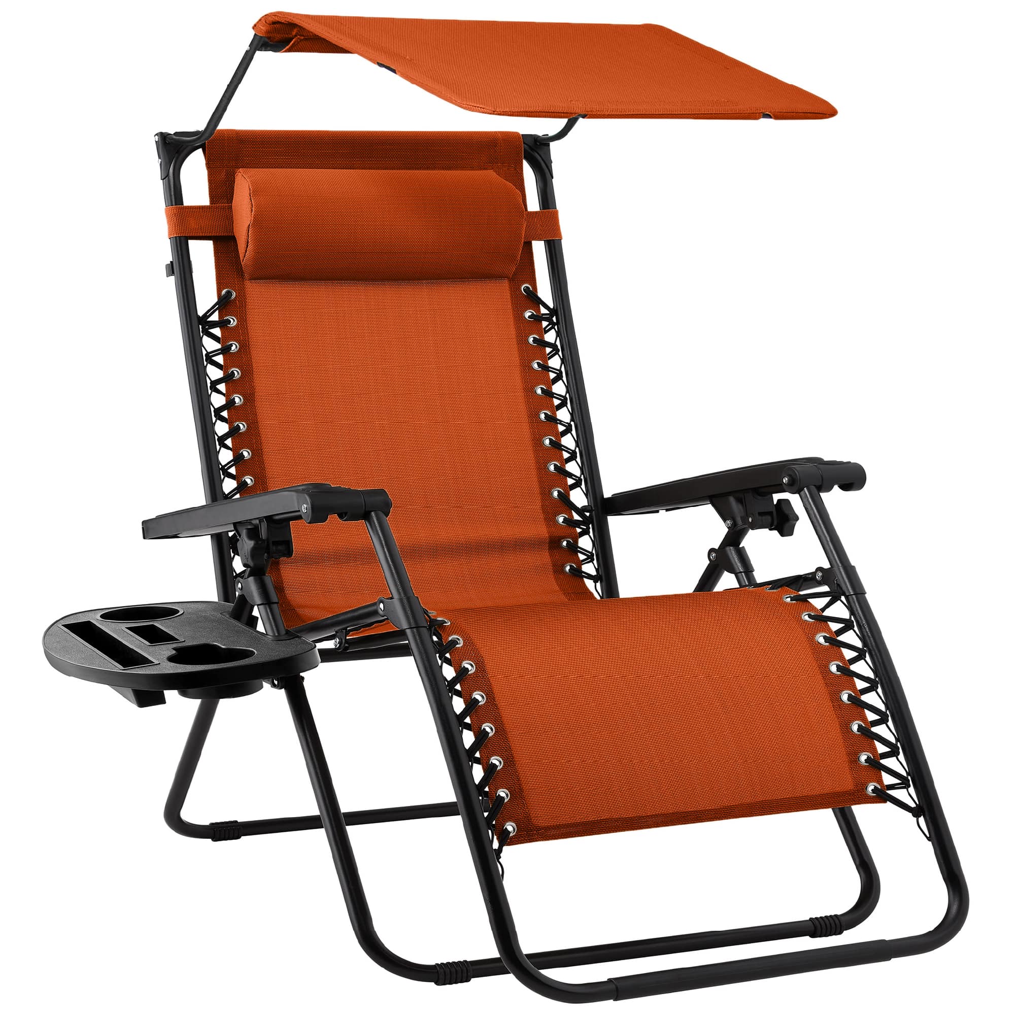 Best Choice Products - Folding Zero Gravity Recliner Patio Lounge Chair w/ Canopy Shade, Headrest, Tray - Burnt Orange