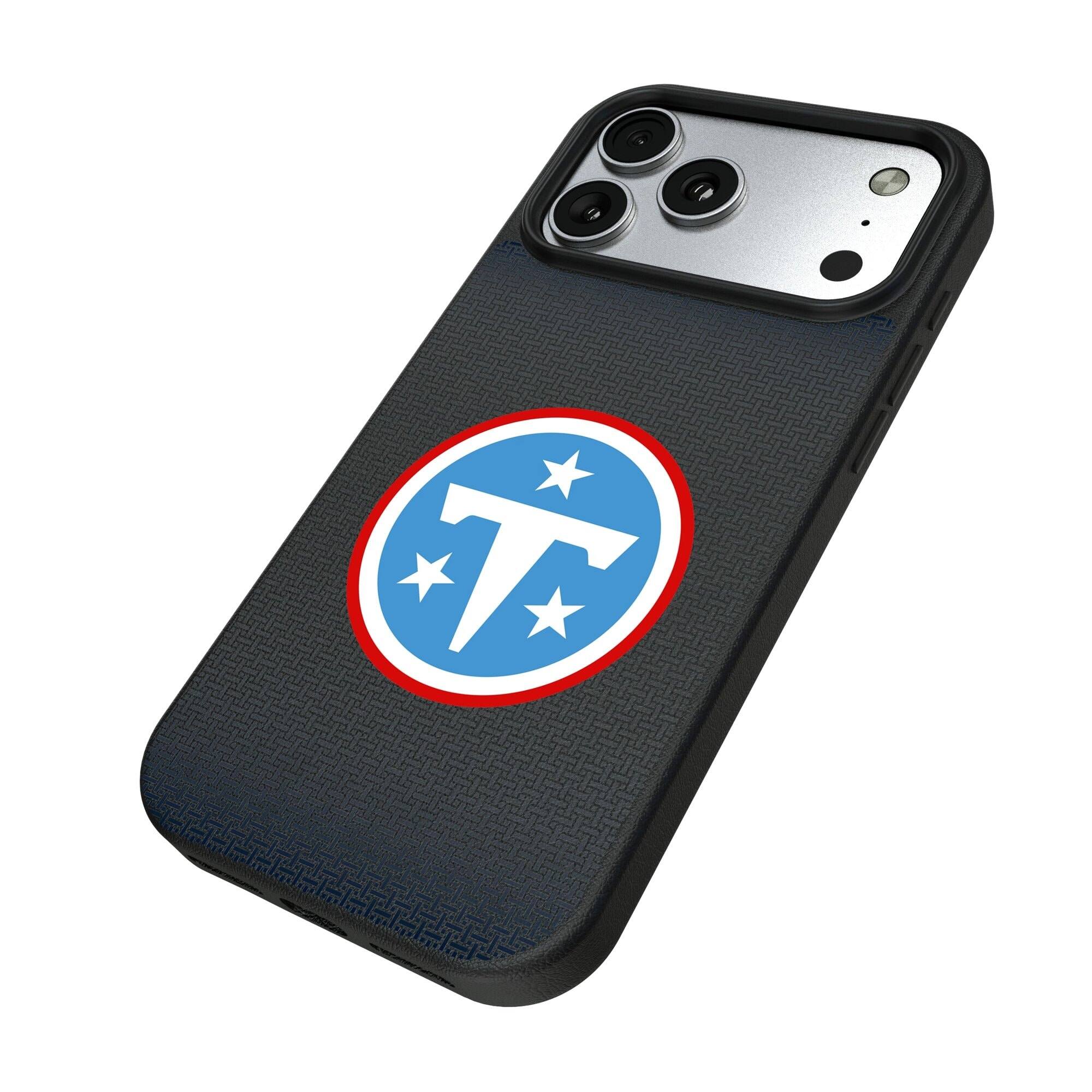 Alt View 1. Keyscaper - Tennessee Titans Linen Logo iPhone Magnetic Bump Case - 15 - Black.