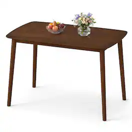 Gymax - Farmhouse Dining Table for 4 Rectangular Rubber Wood Kitchen Table w/Solid Frame Coffee - Gray
