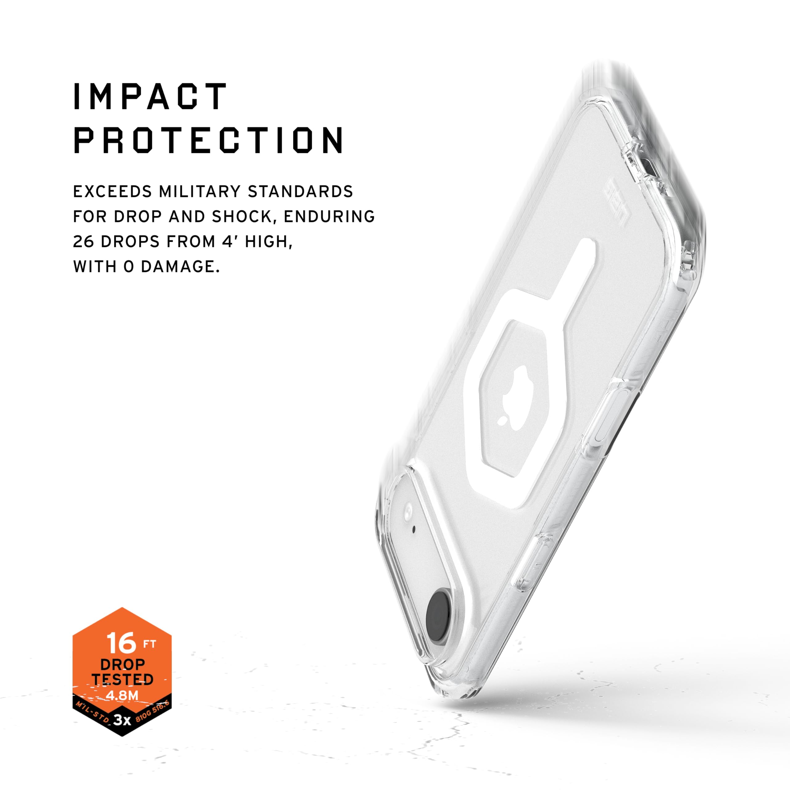 IMPACT PROTECTION

EXCEEDS MILITARY STANDARDS FOR DROP AND SHOCK, ENDURING 26 DROPS FROM 4' HIGH, WITH 0 DAMAGE.

16 FT DROP TESTED 4.8M MT St MIL-STD a D. 3x BID0