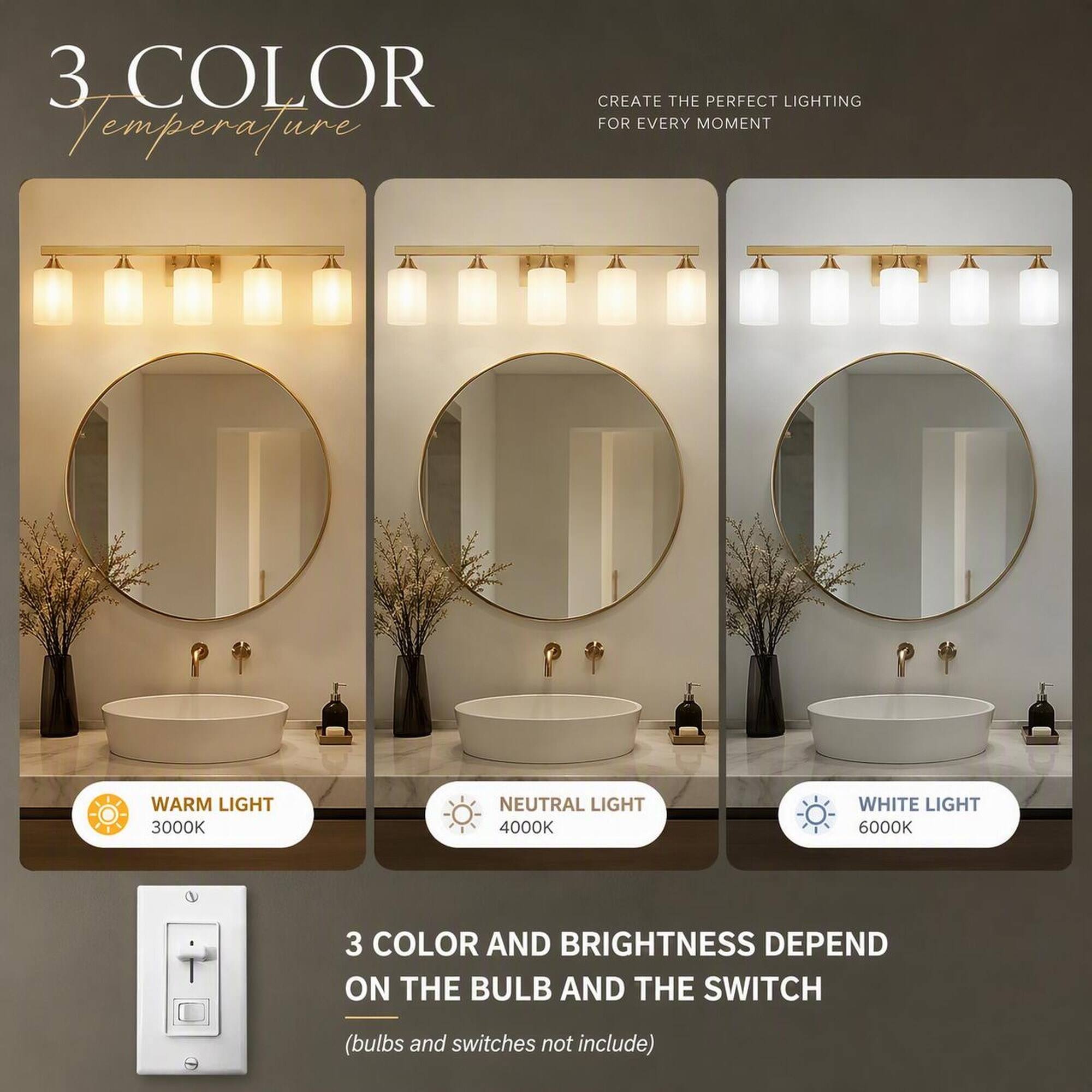 3 COLOR Temperature

CREATE THE PERFECT LIGHTING FOR EVERY MOMENT

WARM LIGHT 3000K
NEUTRAL LIGHT 4000K
WHITE LIGHT 6000K

3 COLOR AND BRIGHTNESS DEPEND ON THE BULB AND THE SWITCH

(bulbs and switches not include)