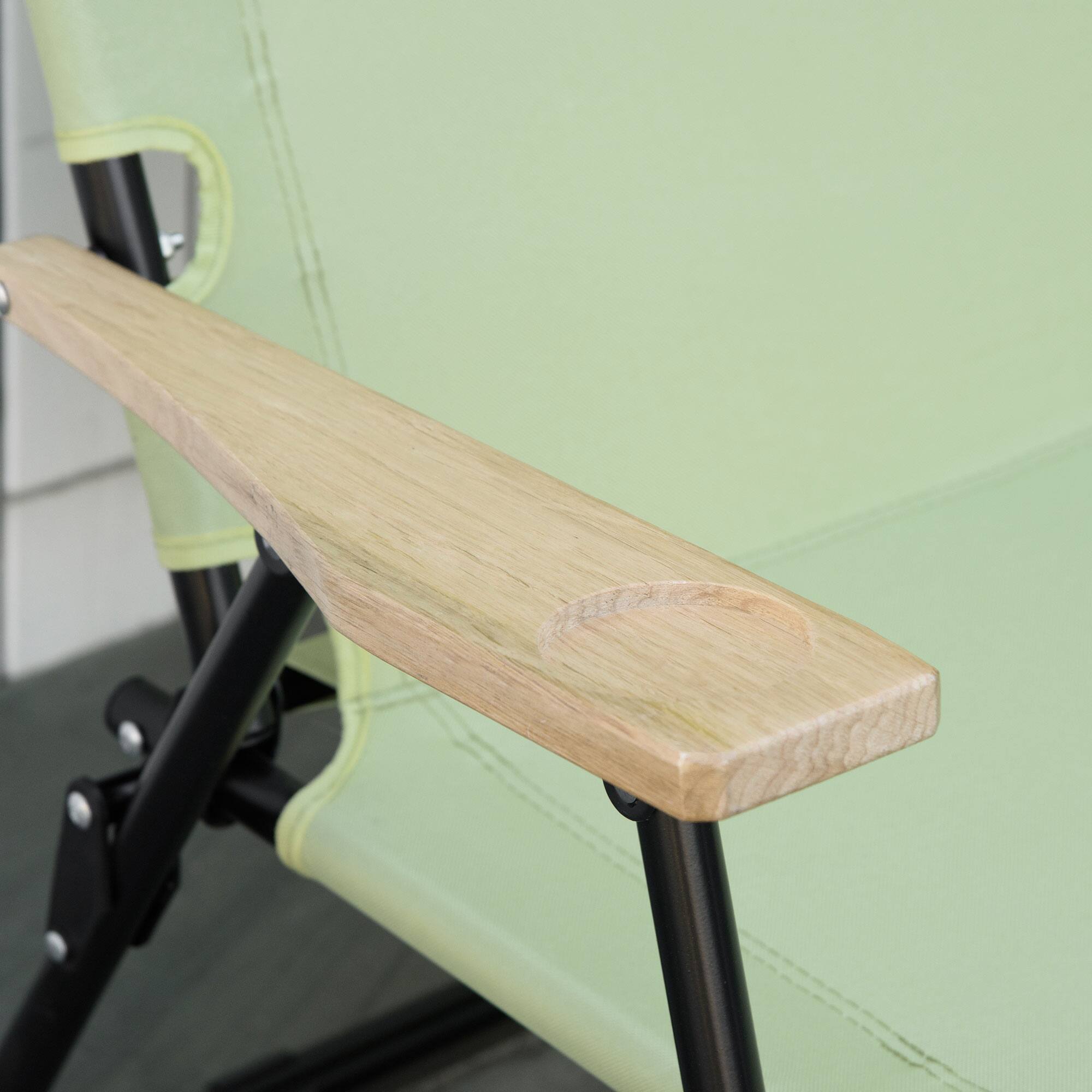 Alt View 8. Outsunny - Double Folding Camping Chair, Loveseat for 2 Adults, Portable Camping Couch with Wood Armrest & Cupholders - Green.