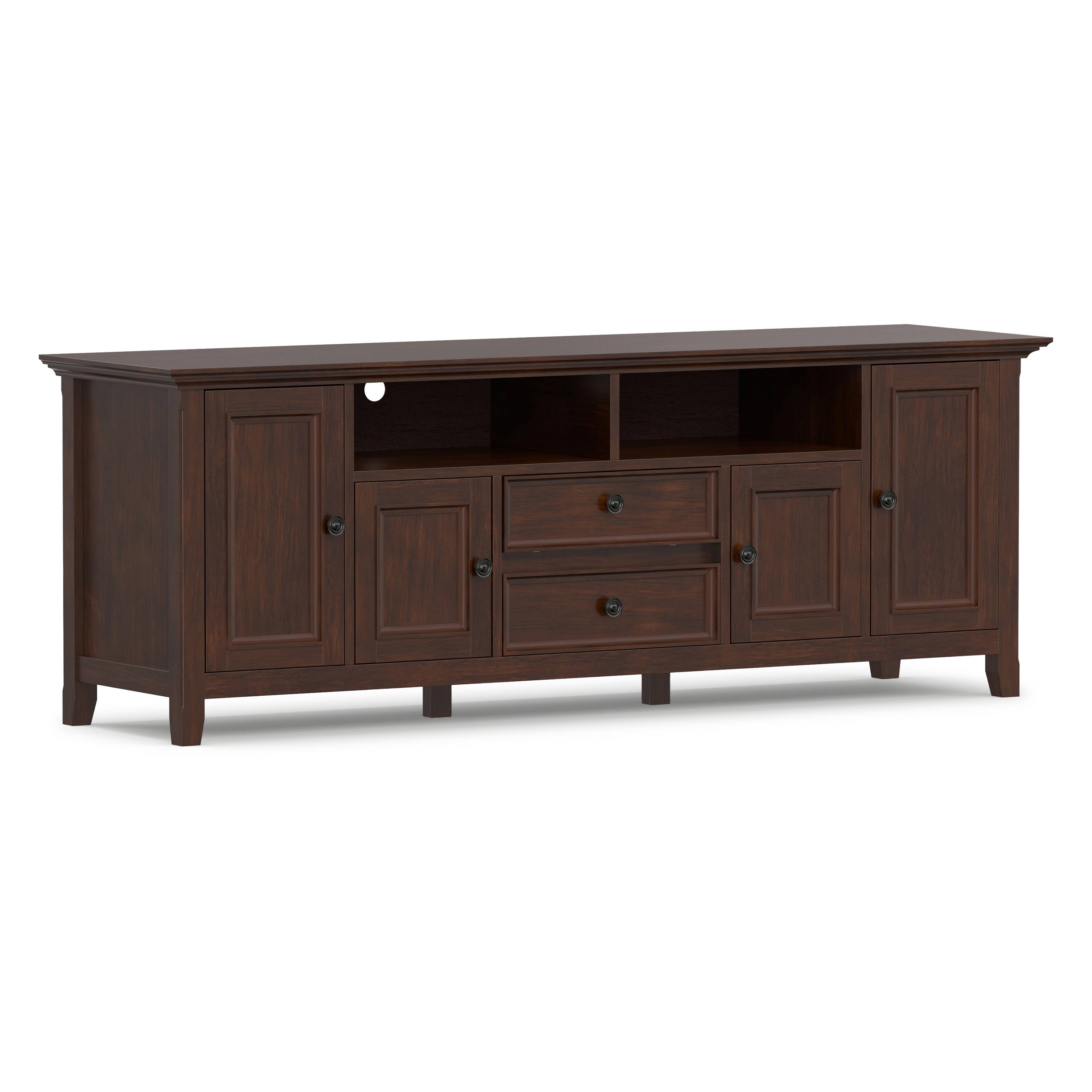 Angle. Simpli Home - Simpli Home Amherst 72 inch Wide Solid Wood Transitional TV Stand - Russet Brown.