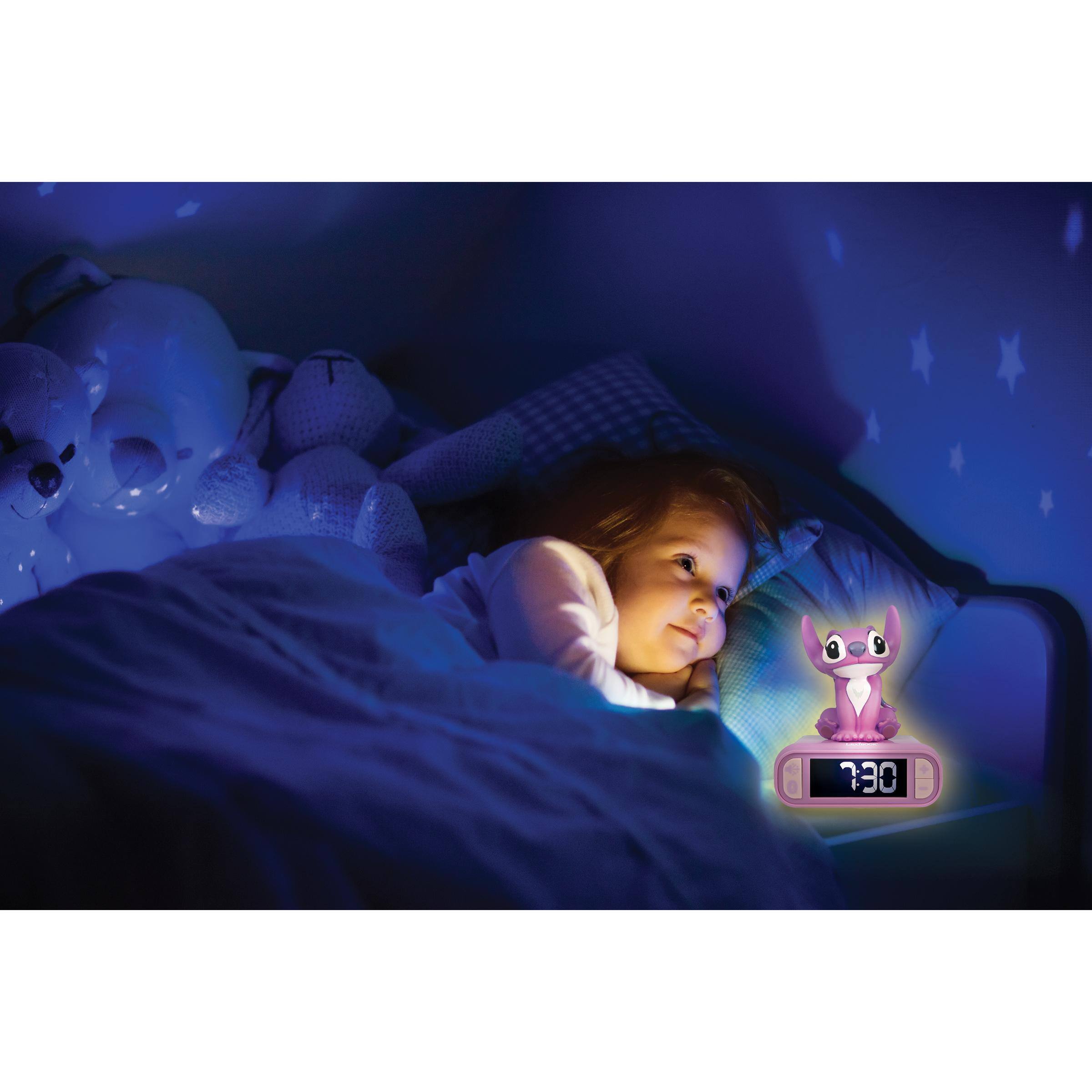 Alt View 3. Lexibook - Digital alarm clock with 3D Angel night light. Bluetooth speaker and sound effects - PINK.