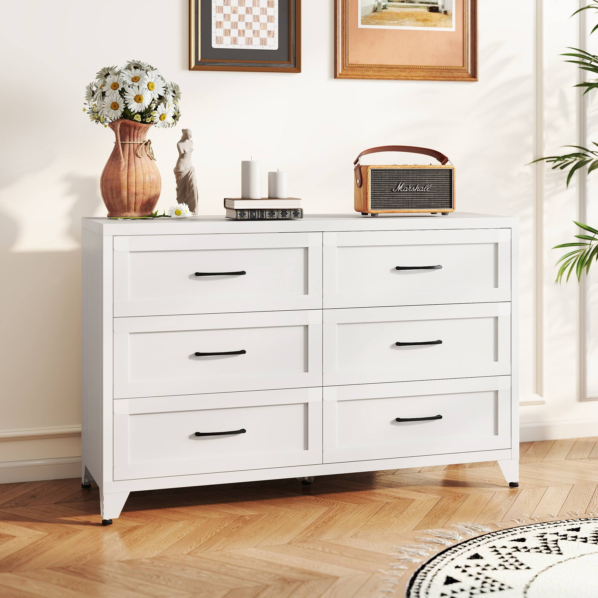 Alt View 1. Boyel Living - 6-Drawer Metal Dresser with Smooth-Glide Storage - White.