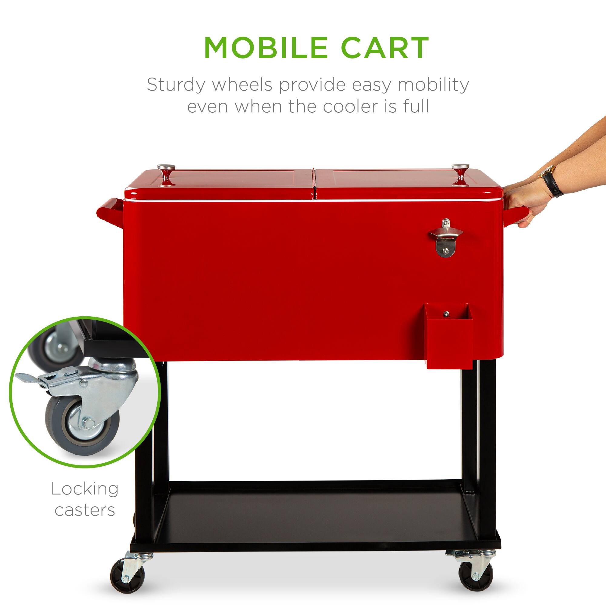 MOBILE CART

Sturdy wheels provide easy mobility even when the cooler is full

Locking casters