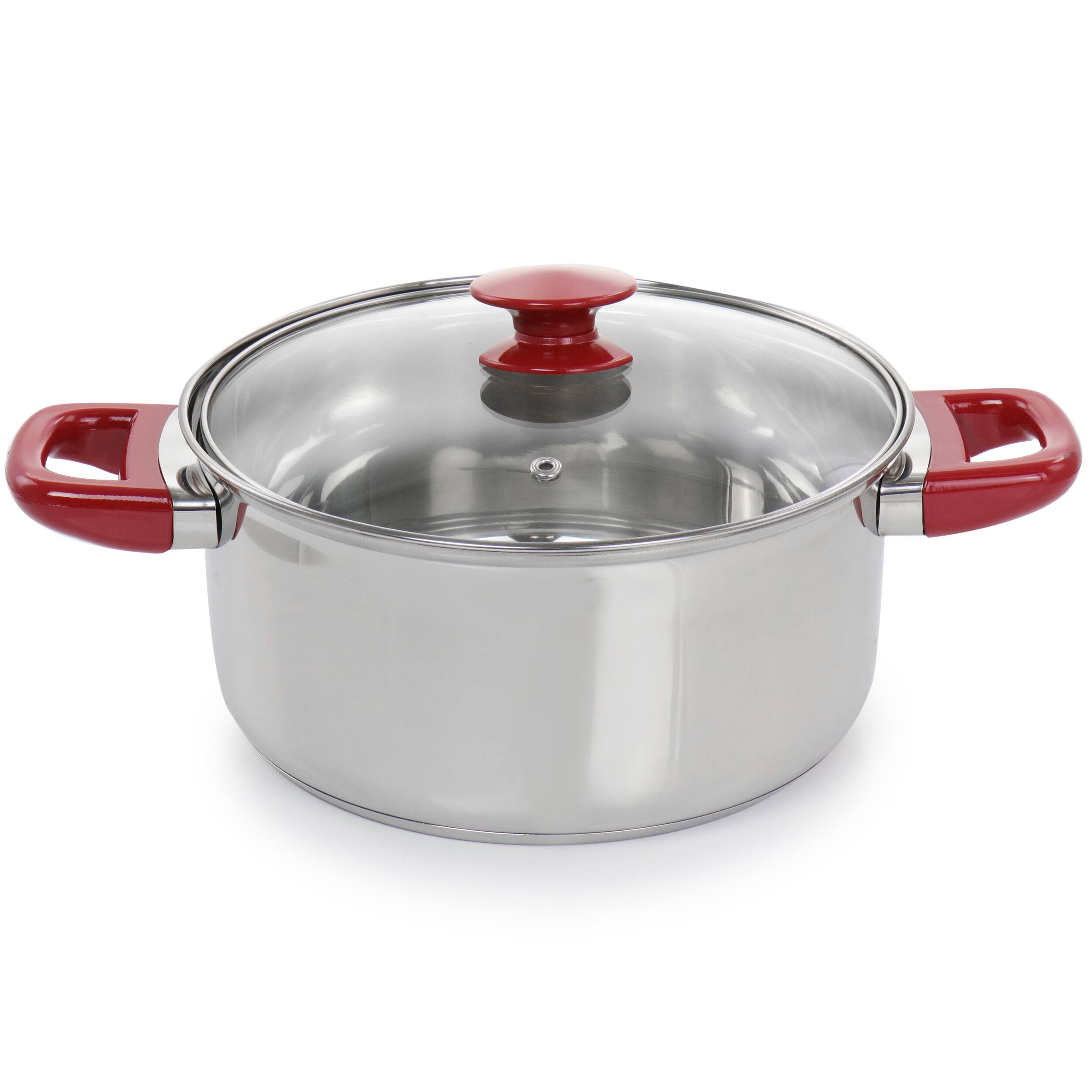 Alt View 3. Gibson - Gibson Home Crawson 7 Piece Stainless Steel Cookware Set in Chrome with Red Handles - Silver.