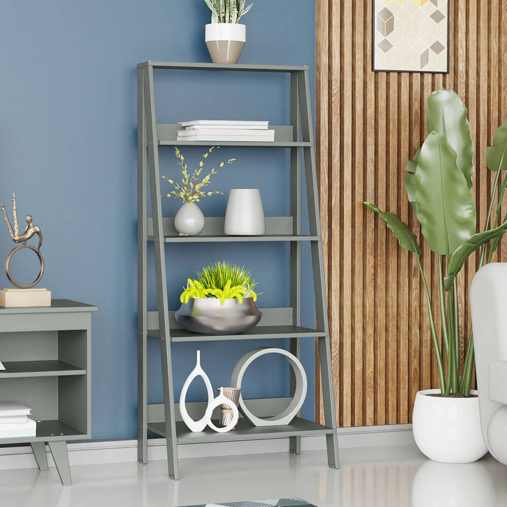 Angle. Madesa - Madesa 5-Tier Ladder Shelf 24"L Free Standing Bookshelf for Home Office Study Room and Kitchen - Gray - Gray.