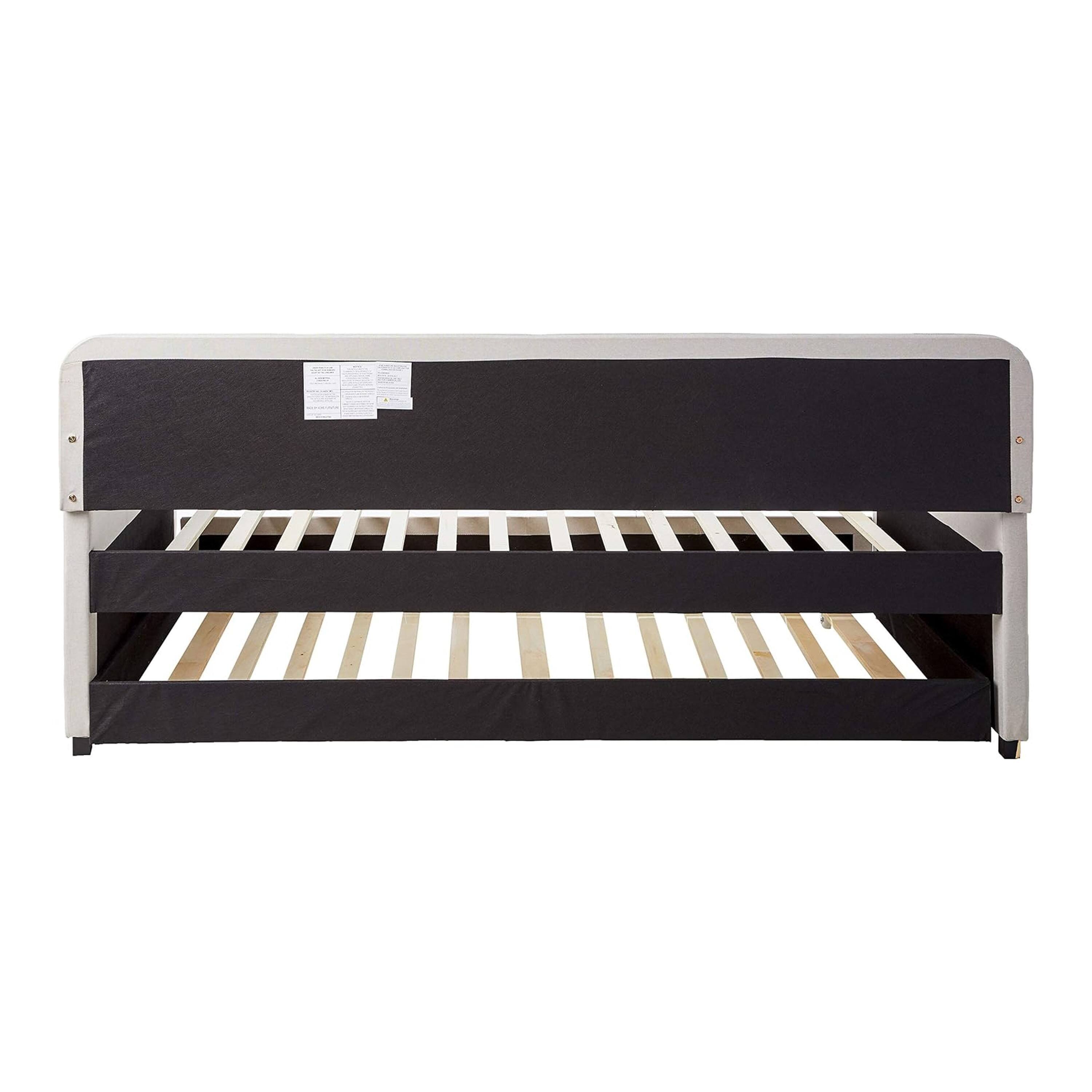 Alt View 3. Manhattan Lane - Fabric Upholstered Wooden Day Bed with Trundle and Panel Back, Beige - Beige.