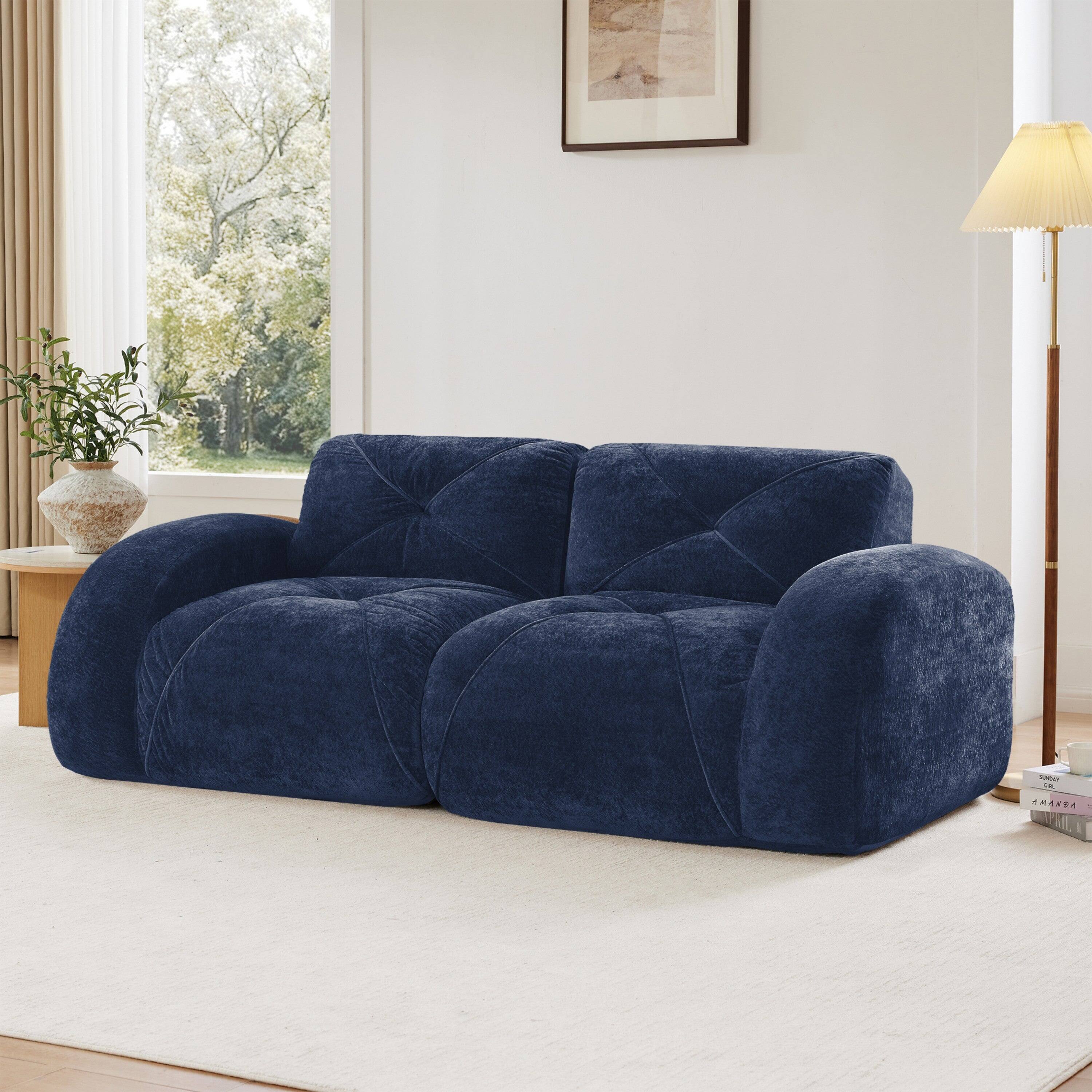 Alt View 1. Boyel Living - 2 Seater Tufted Boneless Sofa Soft Velvet No Assembly Ergonomic Design Blue - Blue.