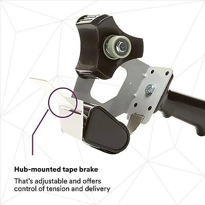 Hub-mounted tape brake  
That's adjustable and offers control of tension and delivery