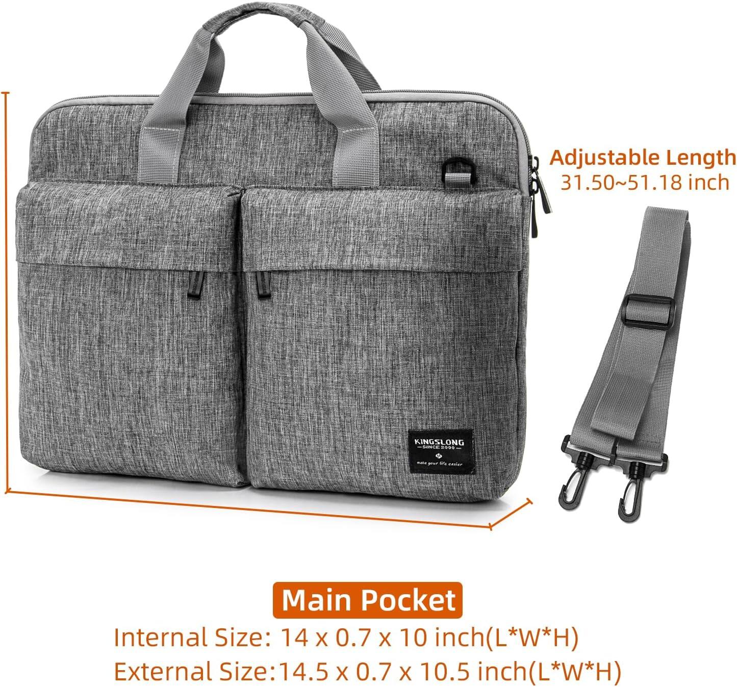 Adjustable Length: 31.50~51.18 inch

Main Pocket
Internal Size: 14 x 0.7 x 10 inch (L*W*H)
External Size: 14.5 x 0.7 x 10.5 inch (L*W*H)