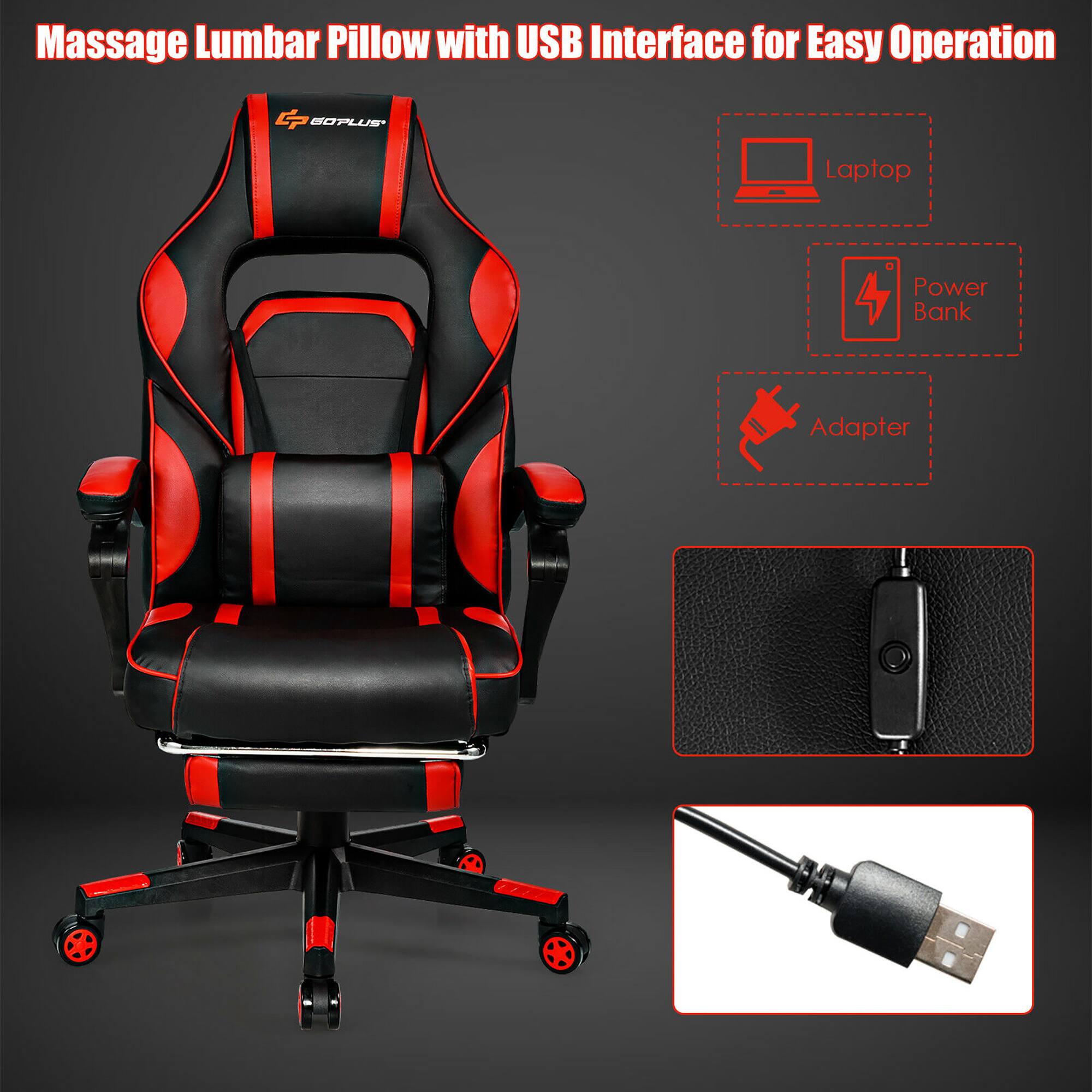 The text on the image is already grouped and correctly written. It reads: "Massage Lumbar Pillow with USB Interface for Easy Operation G BOPLUE Laptop Power Bank Adapter."