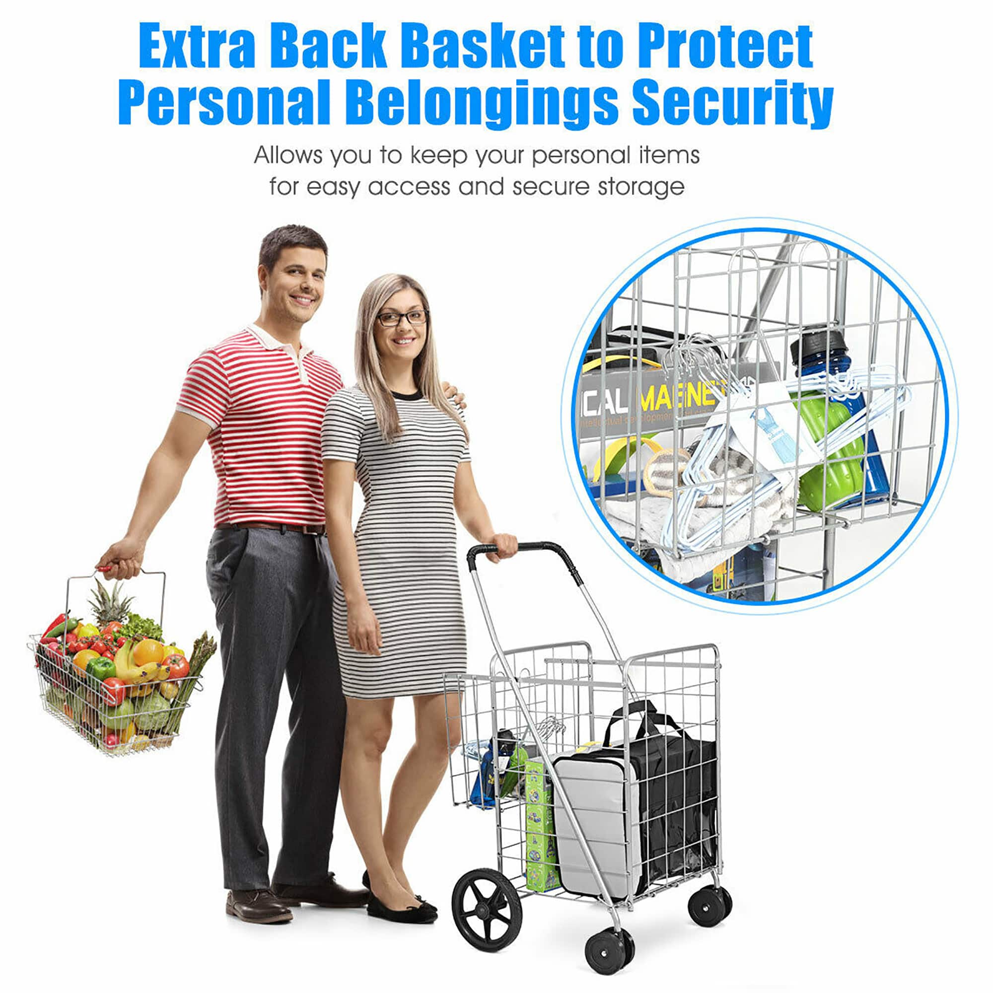 Extra Back Basket to Protect Personal Belongings Security: Allows you to keep your personal items for easy access and secure storage.