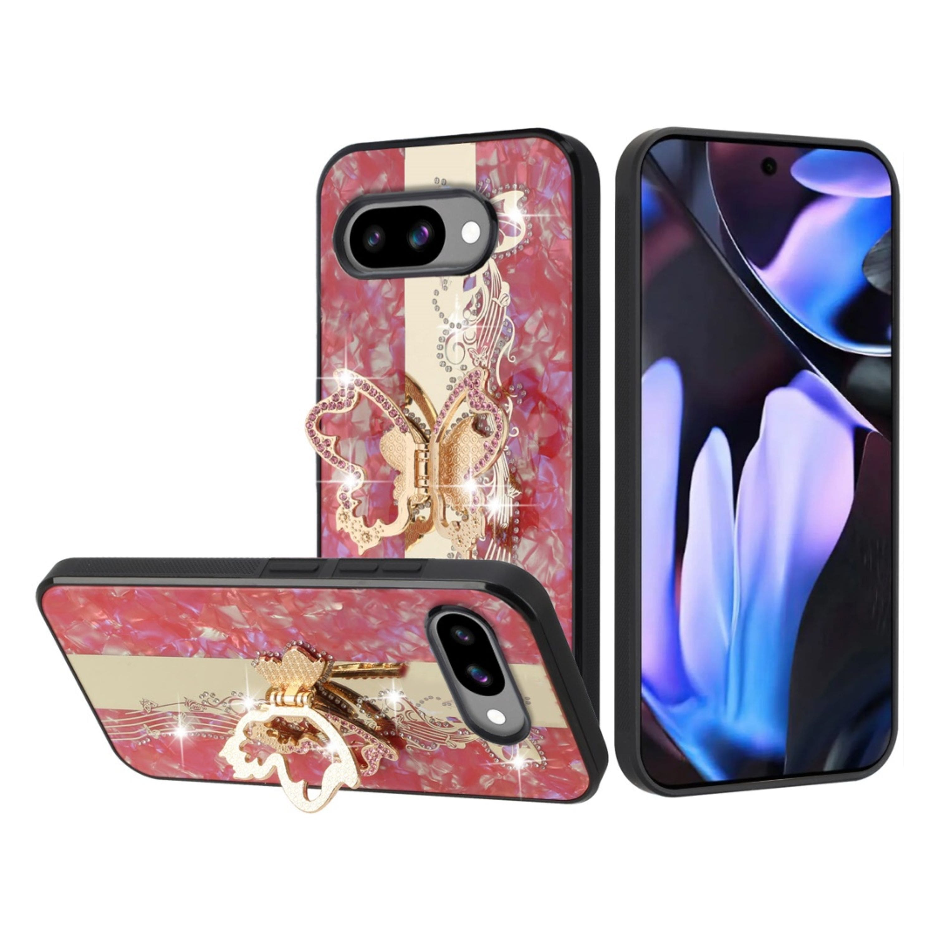 Kitcheniva - Butterfly Rhinestone Bling Glitter Design Phone Case With Tempered Glass For Google Pixel 9a - Red price history on PriceWatchPro