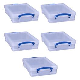 Really Useful Box - 4L Storage Container with Lid and Clip Lock Handles, (5 Pack) - Clear