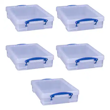 Front. Really Useful Box - Really Useful Box 4L Storage Container with Lid and Clip Lock Handles, (5 Pack) - Clear.