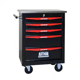 LOVMOR - 5 Drawers Multifunctional Rolling Tool Cart with Stainless Steel Roof for Garage Workshop Warehouse Use