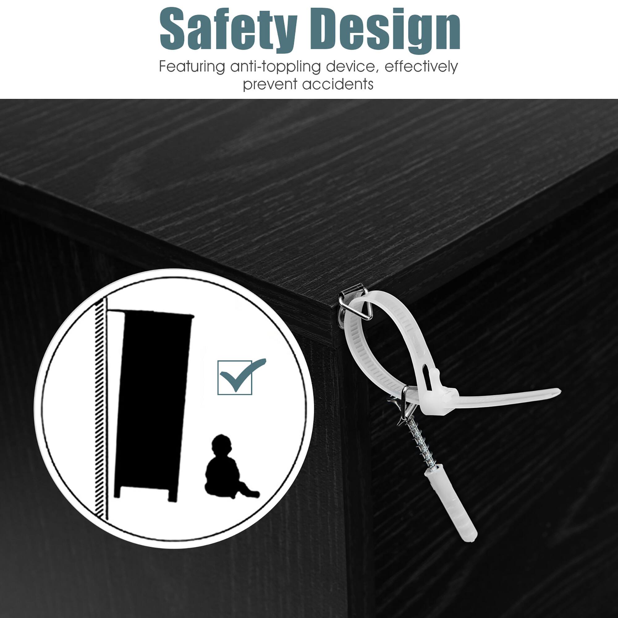 Safety Design  
Featuring anti-toppling device, effectively prevent accidents