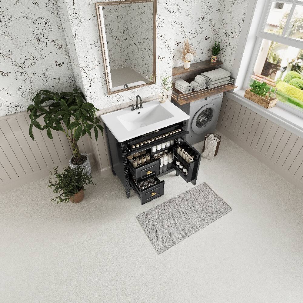 Angle. Loheer - Loheer 30 inch bathroom vanity with sink Solid Wood Frame Black - Black.