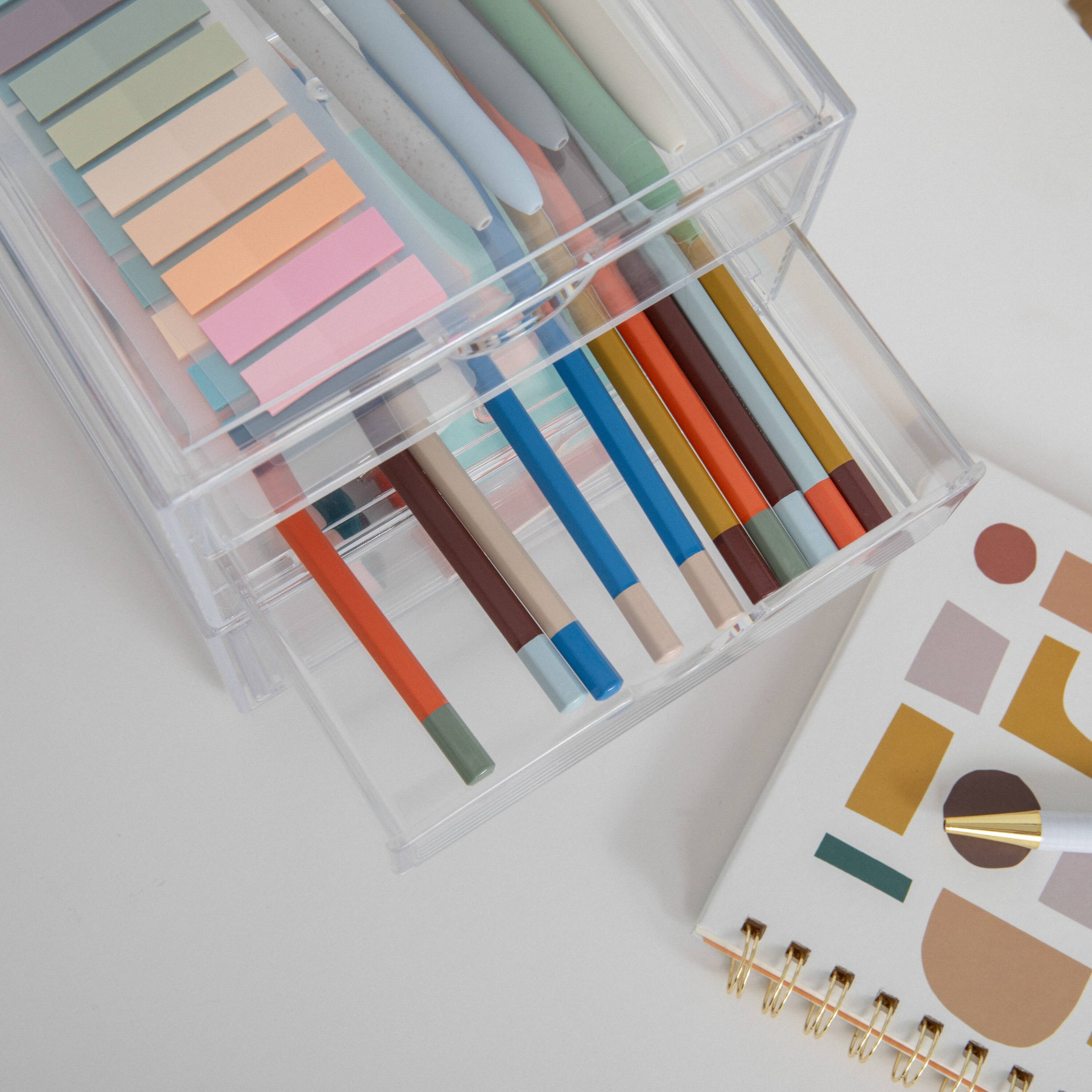 Alt View 13. Martha Stewart - Brody Set of 2 Clear Plastic Desktop Storage Boxes - 1 Single Drawer - 1 Double Drawer - Clear.