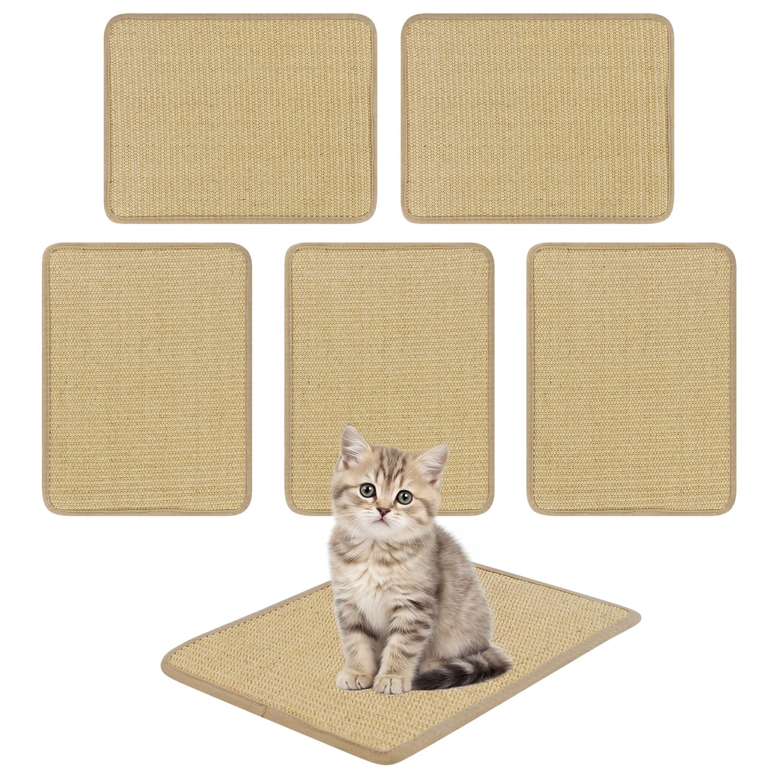 Gymax - 6-Piece Cat Scratcher Mat Set 16'' x 12'' Natural Sisal Pads for Indoor Cats - Yellow